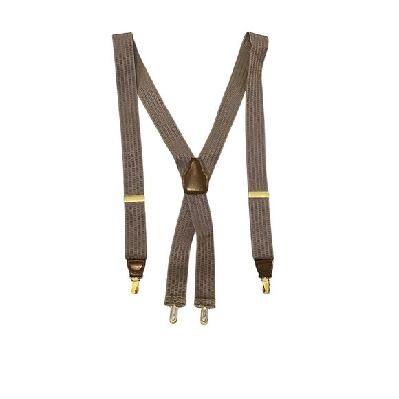 Pelican Mens Suspenders Braces Gold Clip Elastic Leather Tan Made USA Workwear - Picture 1 of 6